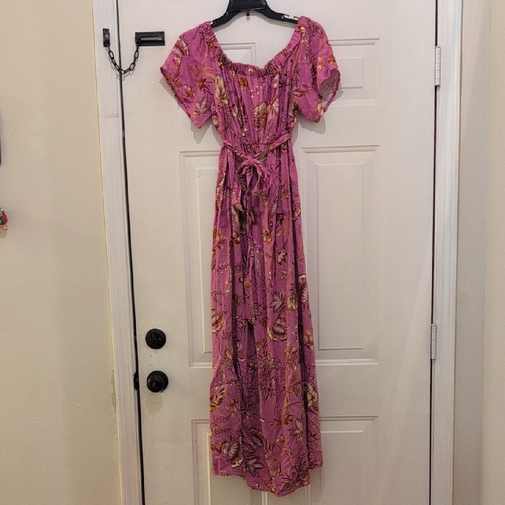 NWT Isabel Maternity Pink "Violet Floral" Off The Shoulders Dress W/ Bell Sleeve